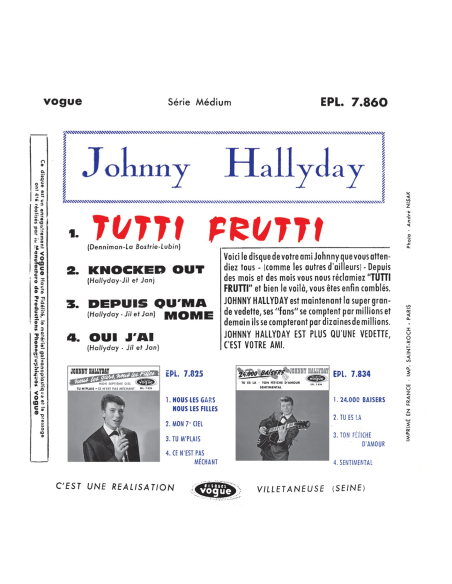 Johnny Hallyday - EP N°08 - Tutti Frutti (Vinyle 7'')
