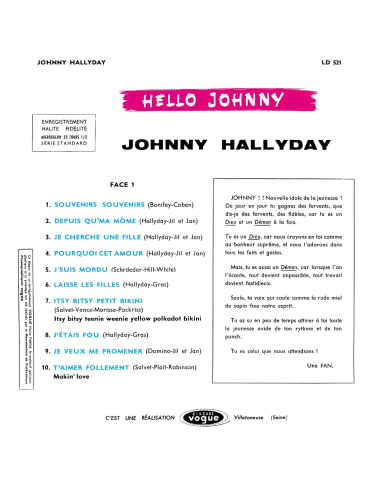 Johnny Hallyday - Hello Johnny - RSD 2019 (Vinyle)