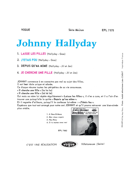 Johnny Hallyday - EP N°10 -  Johnny Hallyday Chante les Filles (Vinyle 7'')
