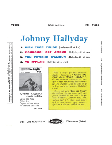 Johnny Hallyday - EP N°11 - Johnny Hallyday Chante Johnny Hallyday (Vinyle 7'')