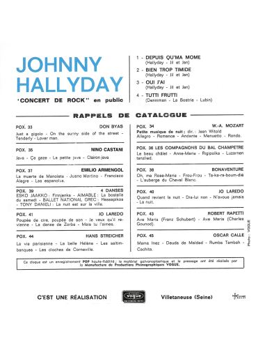 Johnny Hallyday - EP N°13 - Pop 4 - Concert De Rock (Vinyle 7'')