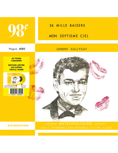 Johnny Hallyday - 24 Mille Baisers - Vinyle JAUNE (Canada) (Vinyle 7'')