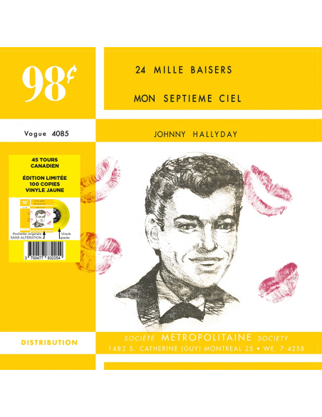 Johnny Hallyday - 24 Mille Baisers - Vinyle JAUNE (Canada) (Vinyle 7'')