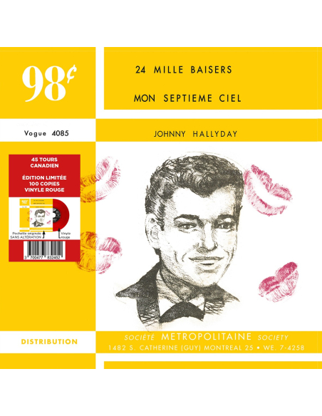 Johnny Hallyday - 24 Mille Baisers - Vinyle ROUGE (Canada) (Vinyle 7'')