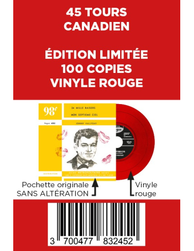 Johnny Hallyday - 24 Mille Baisers - Vinyle ROUGE (Canada) (Vinyle 7'')