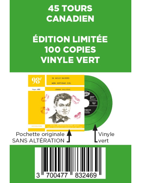 Johnny Hallyday - 24 Mille Baisers - Vinyle VERT (Canada) (Vinyle 7'')