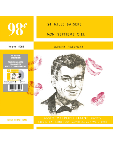 Johnny Hallyday - 24 Mille Baisers - Vinyle TRANSPARENT (Canada) (Vinyle 7'')