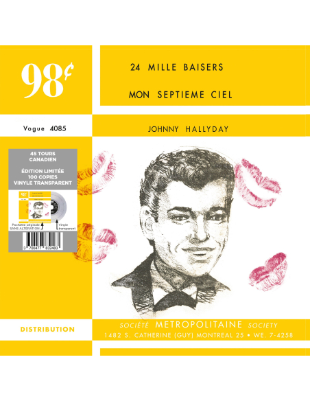 Johnny Hallyday - 24 Mille Baisers - Vinyle TRANSPARENT (Canada) (Vinyle 7'')