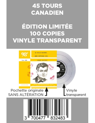 Johnny Hallyday - 24 Mille Baisers - Vinyle TRANSPARENT (Canada) (Vinyle 7'')