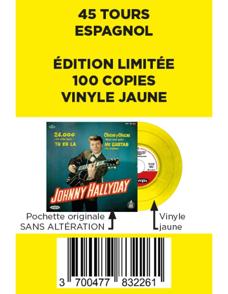 Johnny Hallyday - 24.000 Baisers - Vinyle JAUNE (Espagne) (Vinyle 7'')