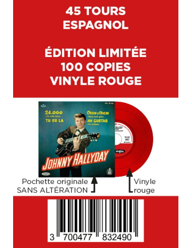 Johnny Hallyday - 24.000 Baisers - Vinyle ROUGE (Espagne) (Vinyle 7'')