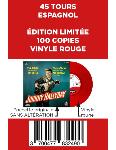 Johnny Hallyday - 24.000 Baisers - Vinyle ROUGE (Espagne) (Vinyle 7'')