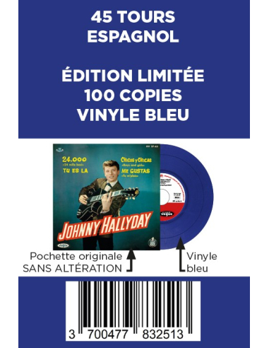 Johnny Hallyday - 24.000 Baisers - Vinyle BLEU (Espagne) (Vinyle 7'')