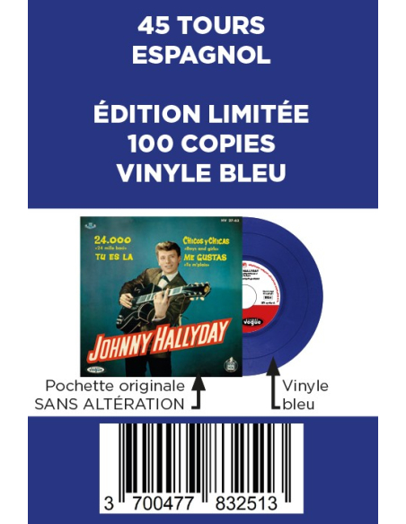 Johnny Hallyday - 24.000 Baisers - Vinyle BLEU (Espagne) (Vinyle 7'')