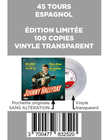 Johnny Hallyday - 24.000 Baisers - Vinyle TRANSPARENT (Espagne) (Vinyle 7'')