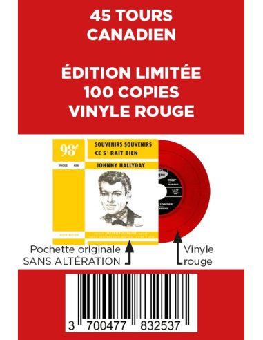 Johnny Hallyday - Souvenirs, Souvenirs - Vinyle ROUGE (Canada) (Vinyle 7'')