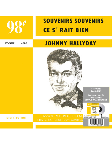 Johnny Hallyday - Souvenirs, Souvenirs - Vinyle TRANSPARENT (Canada) (Vinyle 7'')
