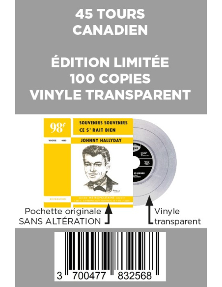Johnny Hallyday - Souvenirs, Souvenirs - Vinyle TRANSPARENT (Canada) (Vinyle 7'')