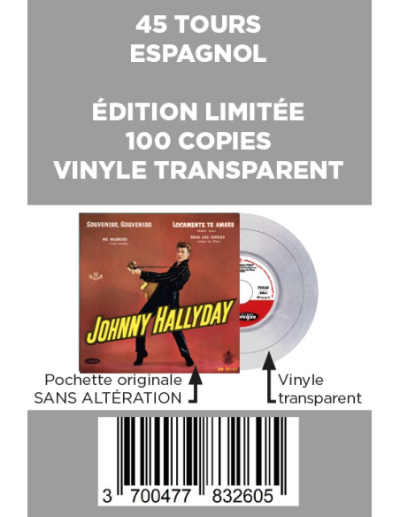 Johnny Hallyday - Souvenirs, Souvenirs - Vinyle TRANSPARENT (Espagne) (Vinyle 7'')