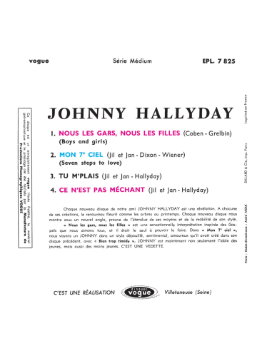 Johnny Hallyday - EP N°06 - Nous Les Gars, Nous Les Filles (Vinyle 7'')