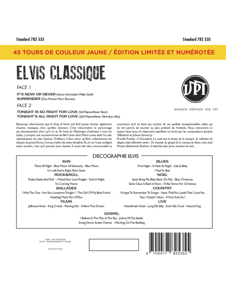 Elvis Presley - 45 Tours - The Signature Collection N°02 - Classique (Vinyle Jaune)